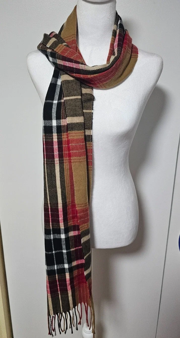 Cejon Scarf Womens Plaid Fringe Made in Italy Soft Acrylic Wrap Shawl 11x64